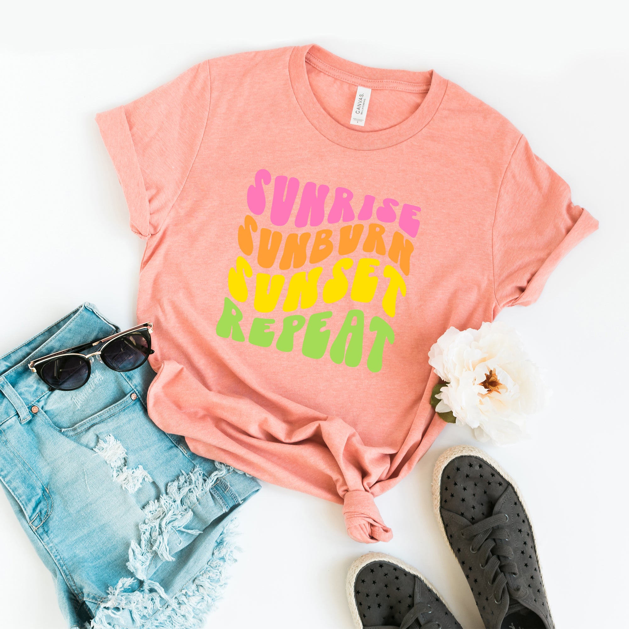 Sunrise Sunburn Sunset Repeat Colorful | Short Sleeve Graphic Tee