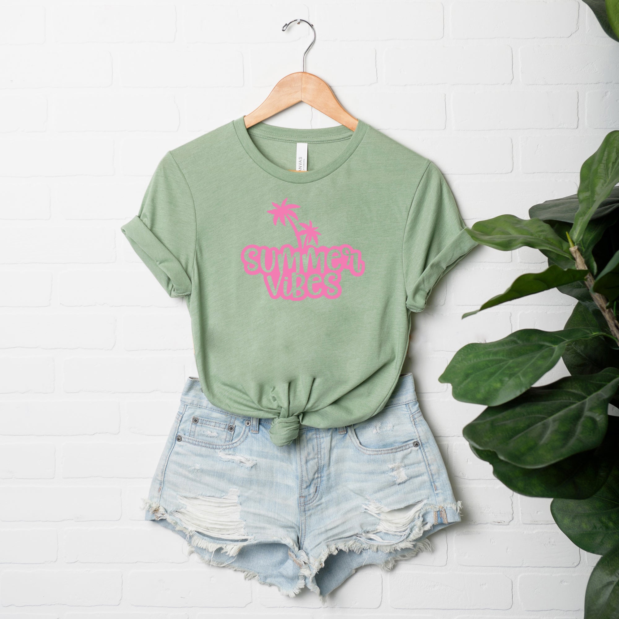 Summer Vibes Cursive Palm Trees | Short Sleeve Graphic Tee