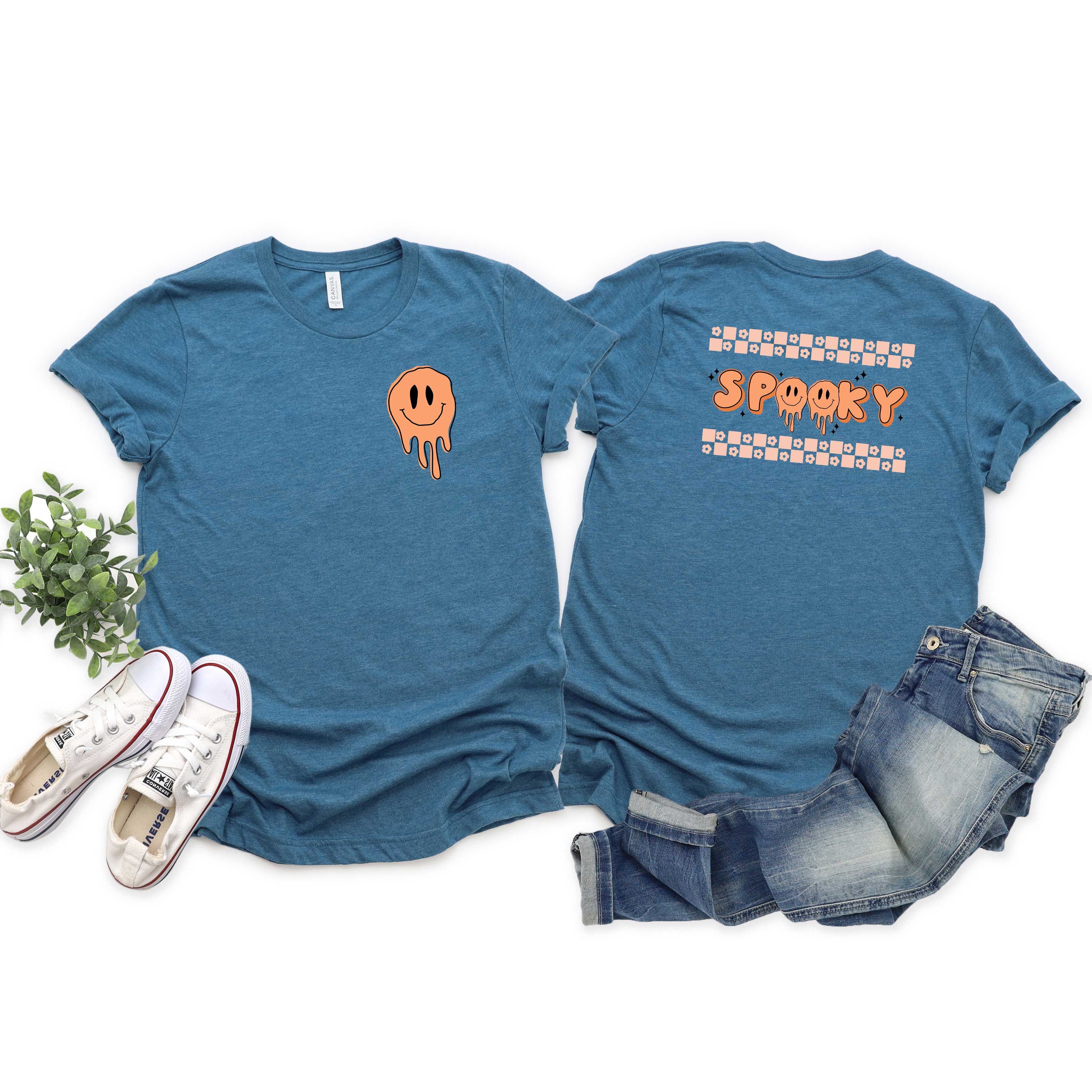 Spooky Checkered Flowers | Front & Back Short Sleeve Graphic Tee