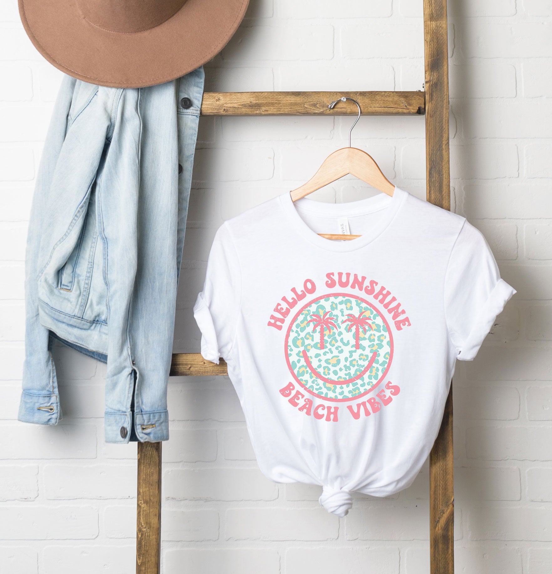 Hello Sunshine Leopard Smiley Face | Short Sleeve Graphic Tee