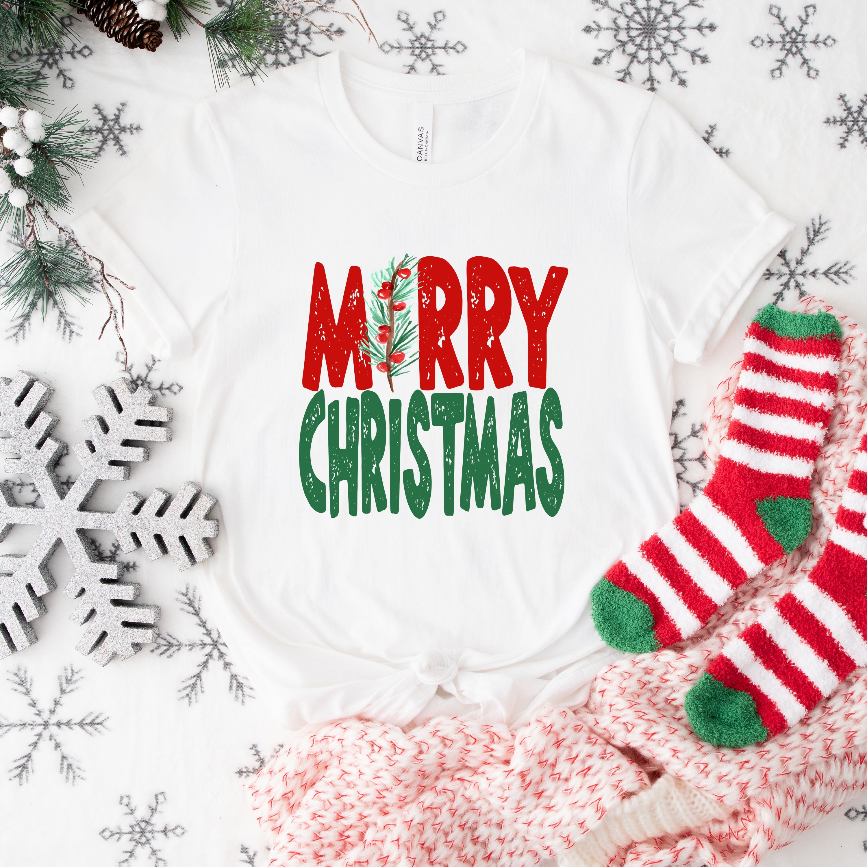 Red and Green Merry Christmas | Short Sleeve Crewneck