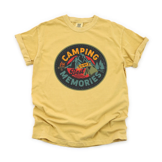 Camping Is My Best Memories Badge | Garment Dyed Short Sleeve Tee