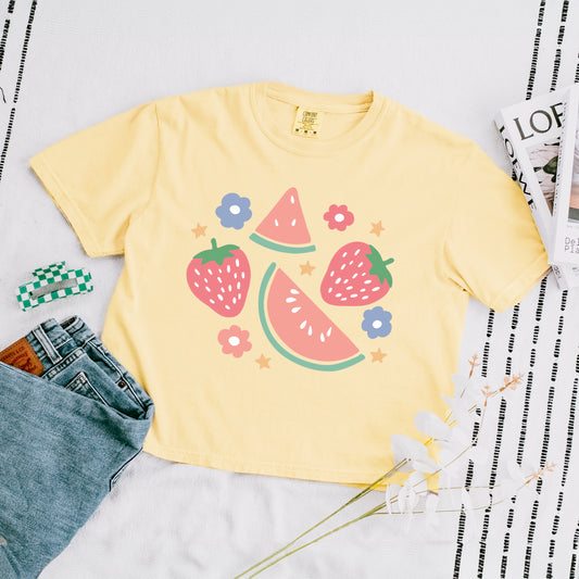 Pastel Fruits | Relaxed Fit Cropped Tee