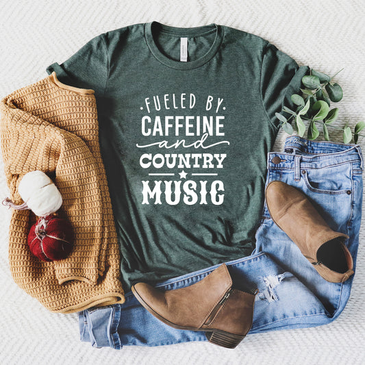 Fueled By Caffeine And Country Music | Short Sleeve Graphic Tee