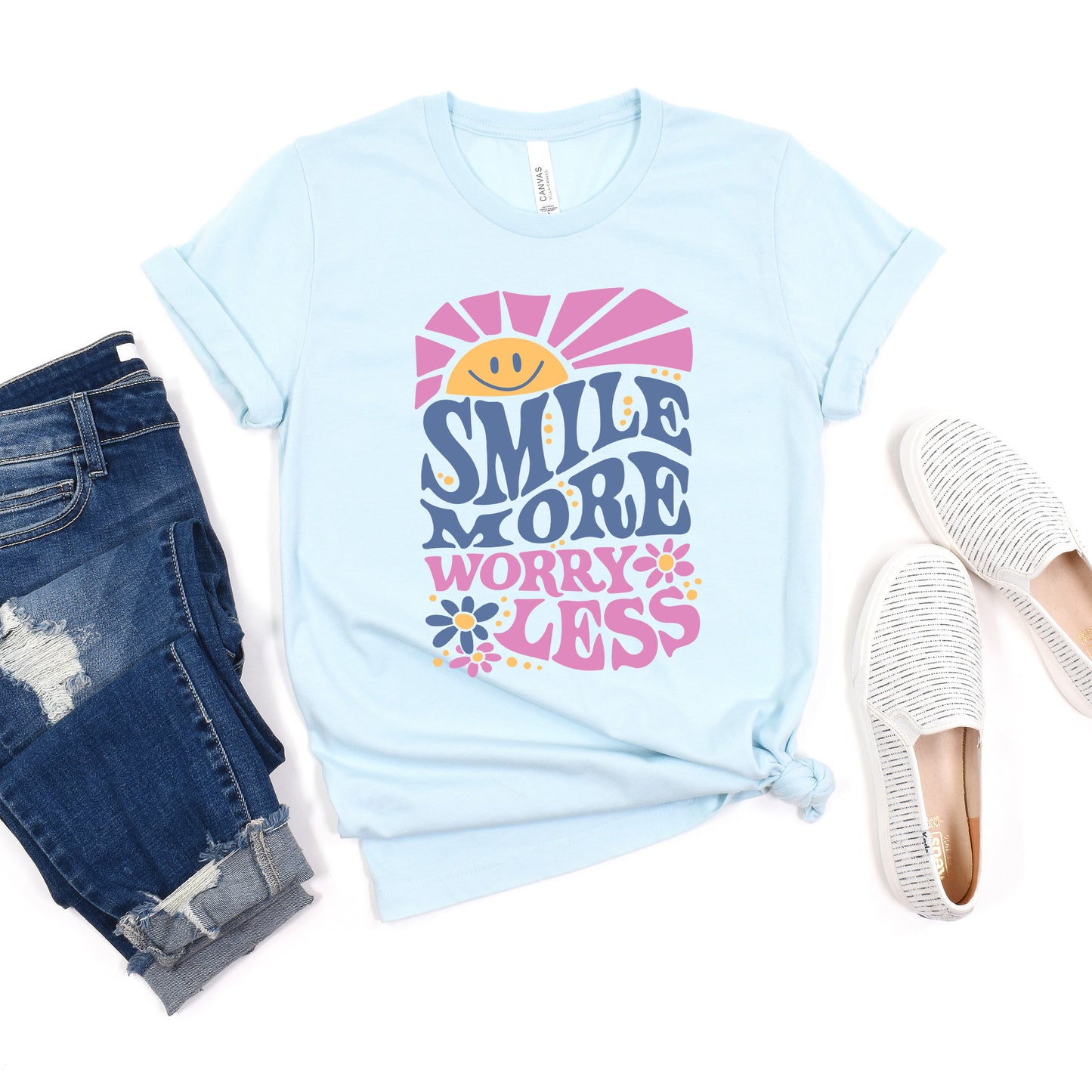 Smile More Worry Less Sunshine | Short Sleeve Graphic Tee