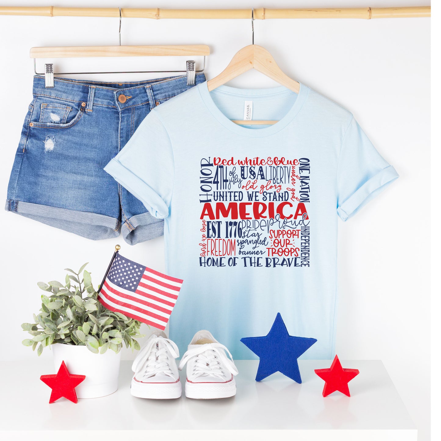 America Words Colorful | Short Sleeve Graphic Tee