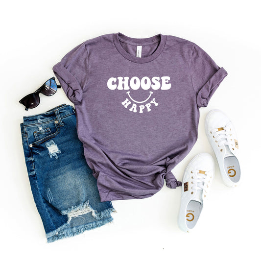 Choose Happy Bold Smiley Face | Short Sleeve Graphic Tee