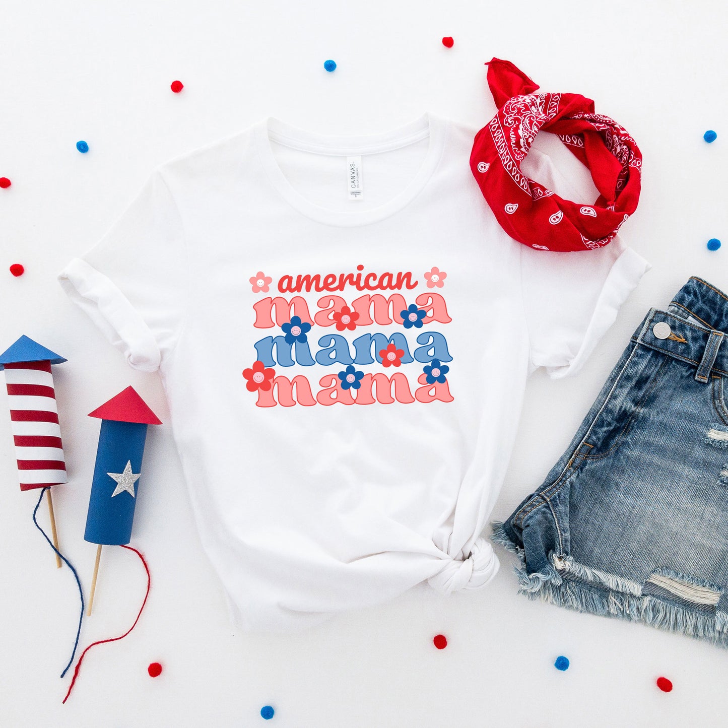 American Mama Smiley Face | Short Sleeve Graphic Tee