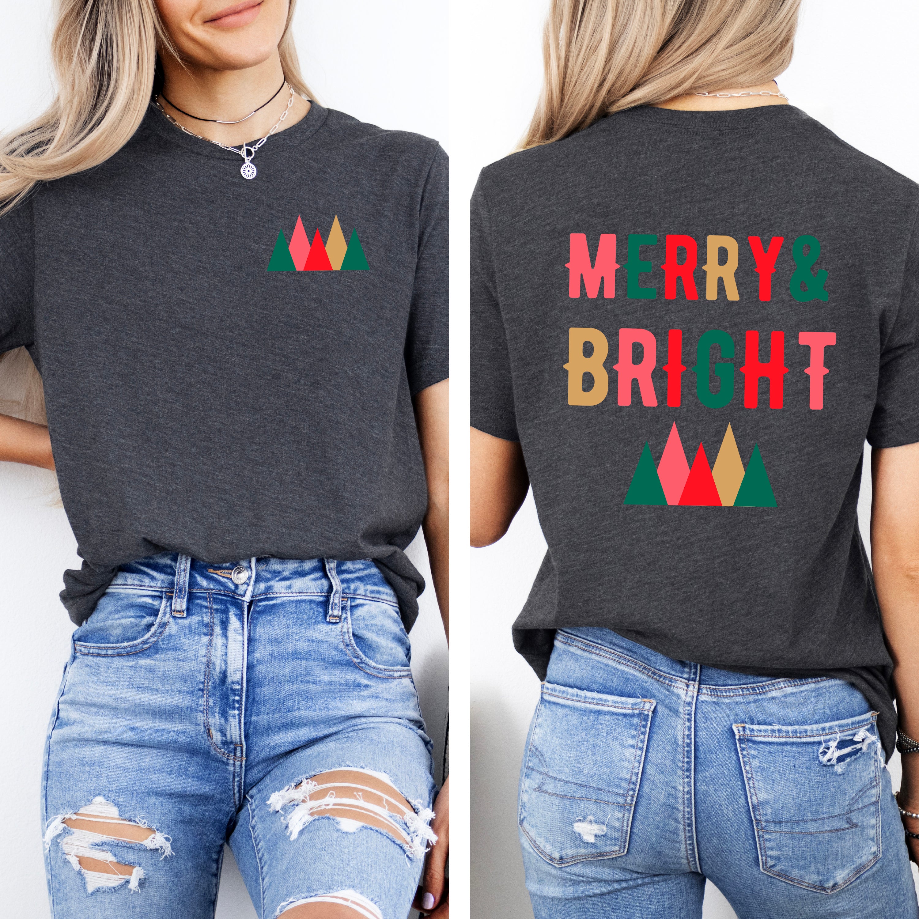 Merry And Bright Mountains | Front & Back Short Sleeve Graphic Tee