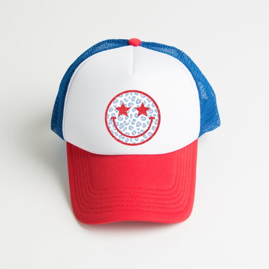 Leopard Patriotic Smiley Face | Foam Trucker Hat