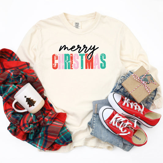 Clearance Merry Christmas Distressed | Garment Dyed Long Sleeve