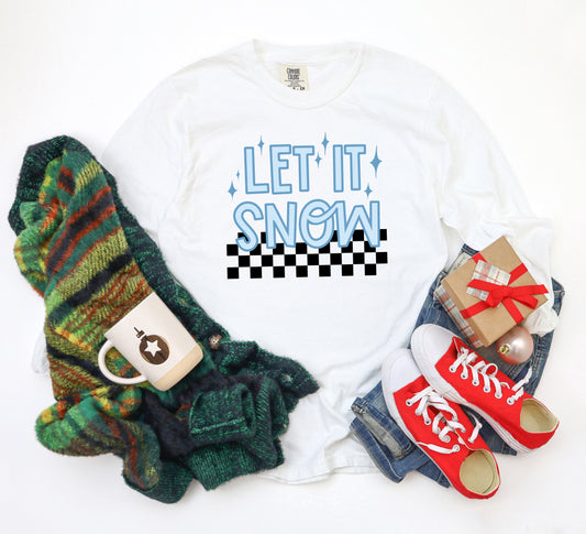 Let It Snow Checkered | Garment Dyed Long Sleeve