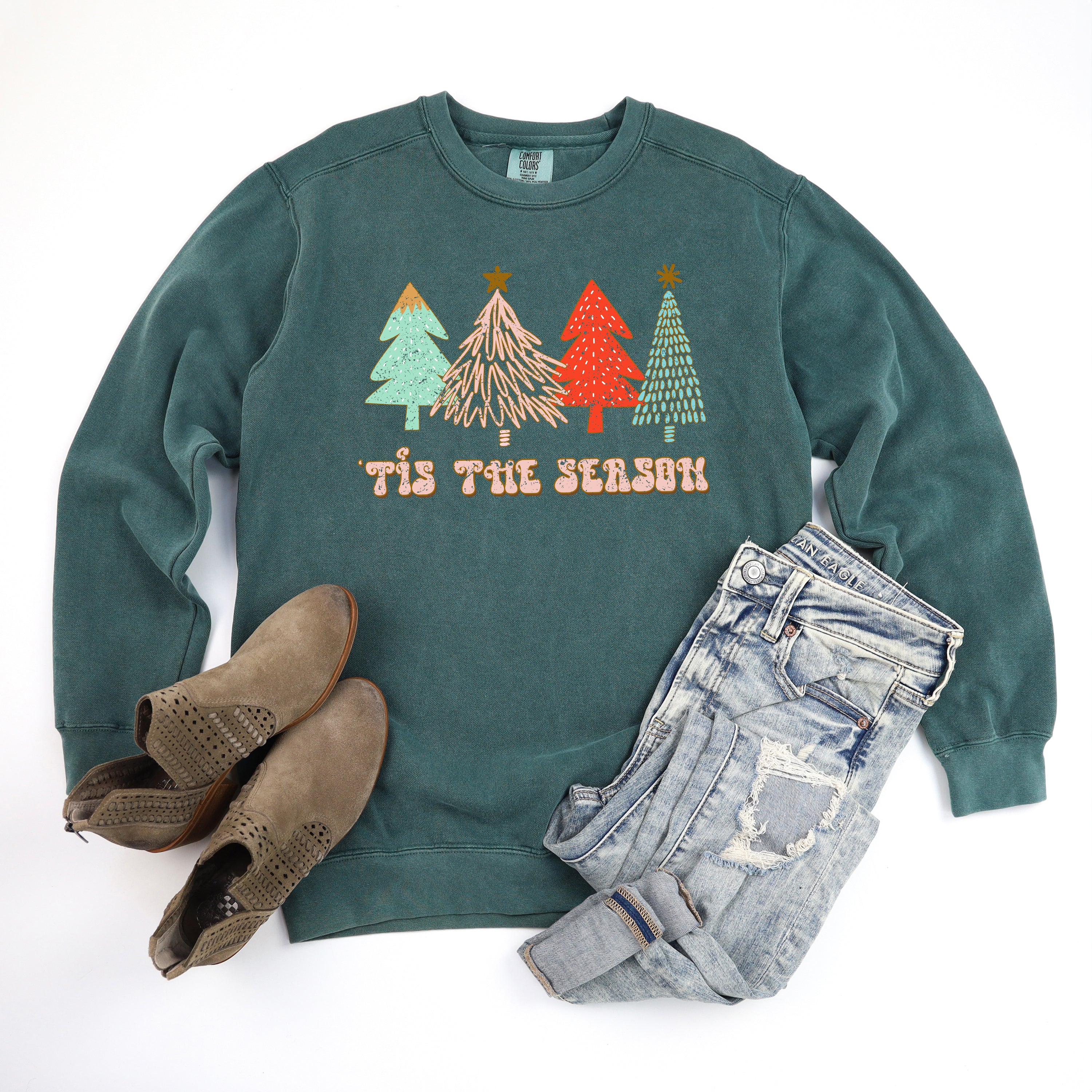 Tis The Season Trees Grunge |  Garment Dyed Sweatshirt