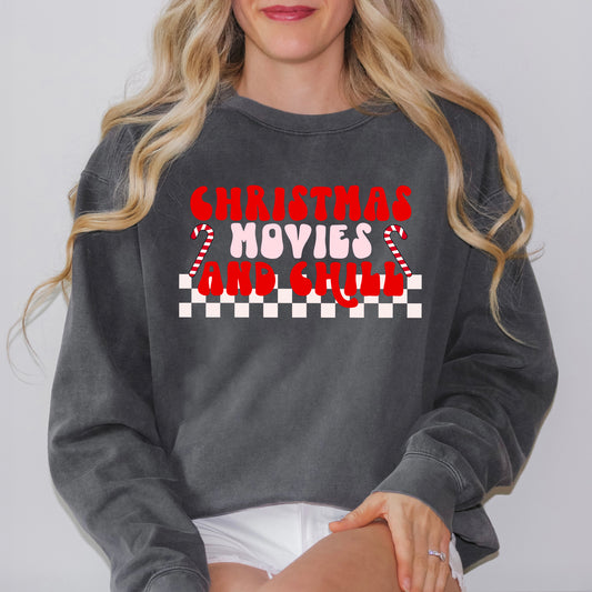 Christmas Movies and Chill Checkered | Garment Dyed Sweatshirt