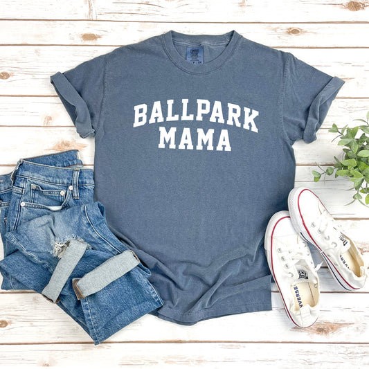 Varsity Ballpark Mama | Garment Dyed Short Sleeve Tee
