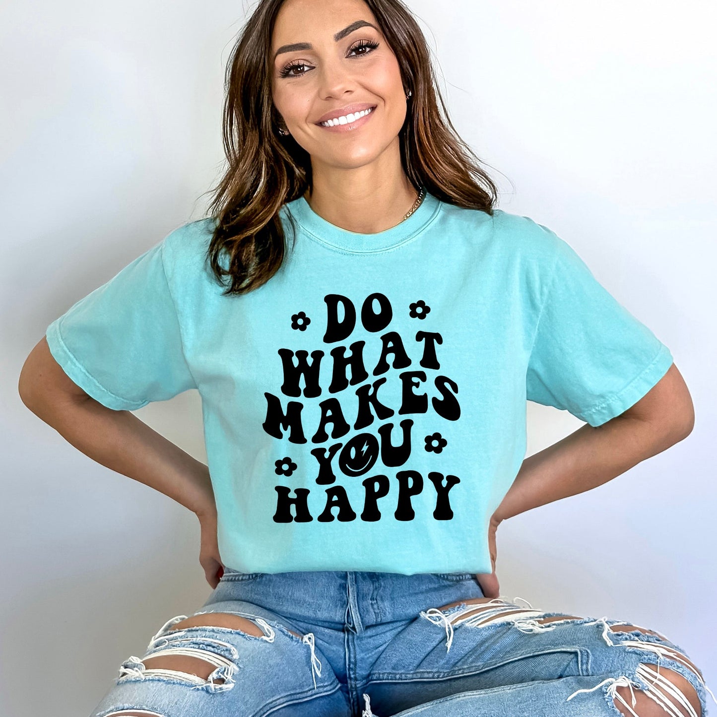 Clearance Makes You Happy Smiley Face | Garment Dyed Short Sleeve Tee