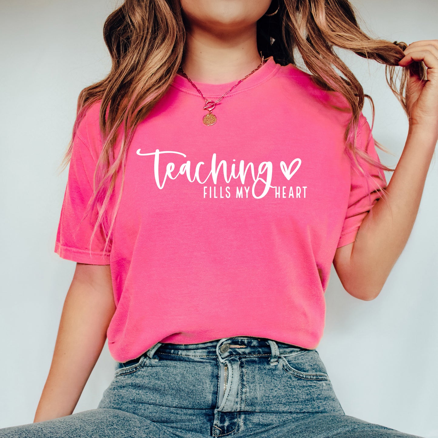 Teaching Fills My Heart Cursive | Garment Dyed Short Sleeve Tee