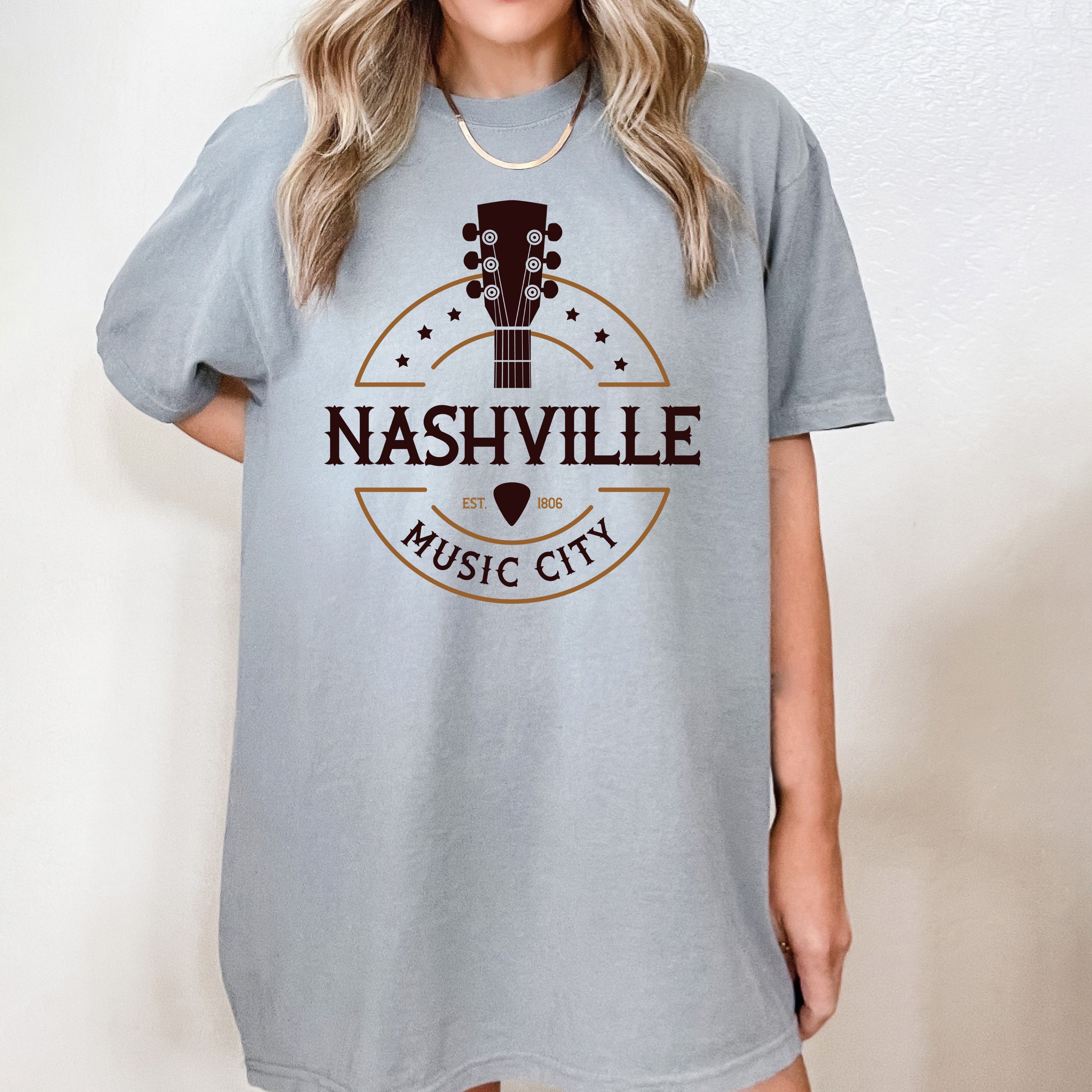 Nashville Music City Guitar | Garment Dyed Short Sleeve Tee