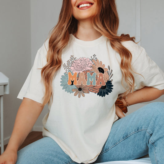Mama Colorful Flower Bouquet | Garment Dyed Tee