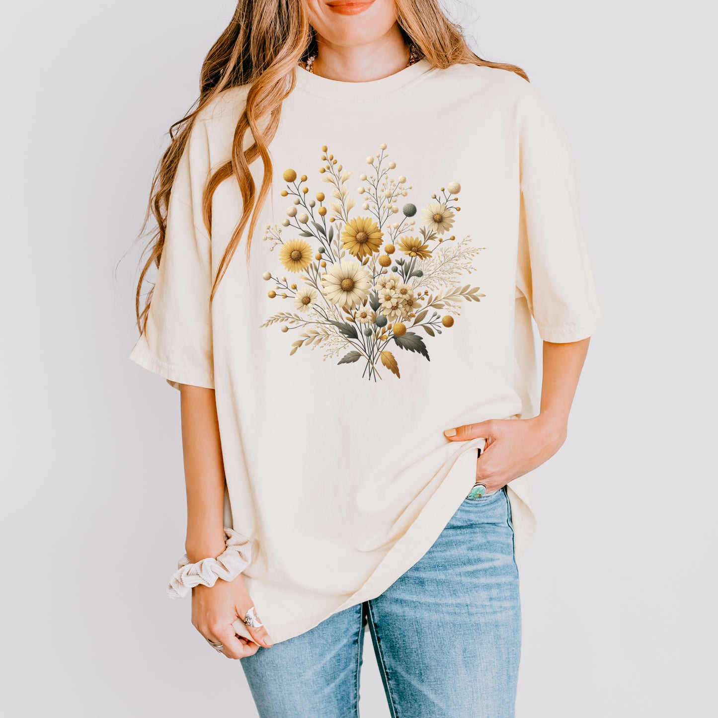 Cream And Gold Bouquet | Garment Dyed Short Sleeve Tee