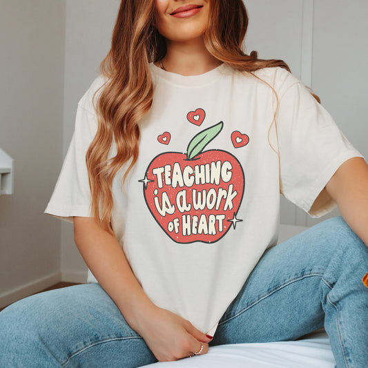 Teaching Is A Work Of Heart Apple | Garment Dyed Short Sleeve Tee