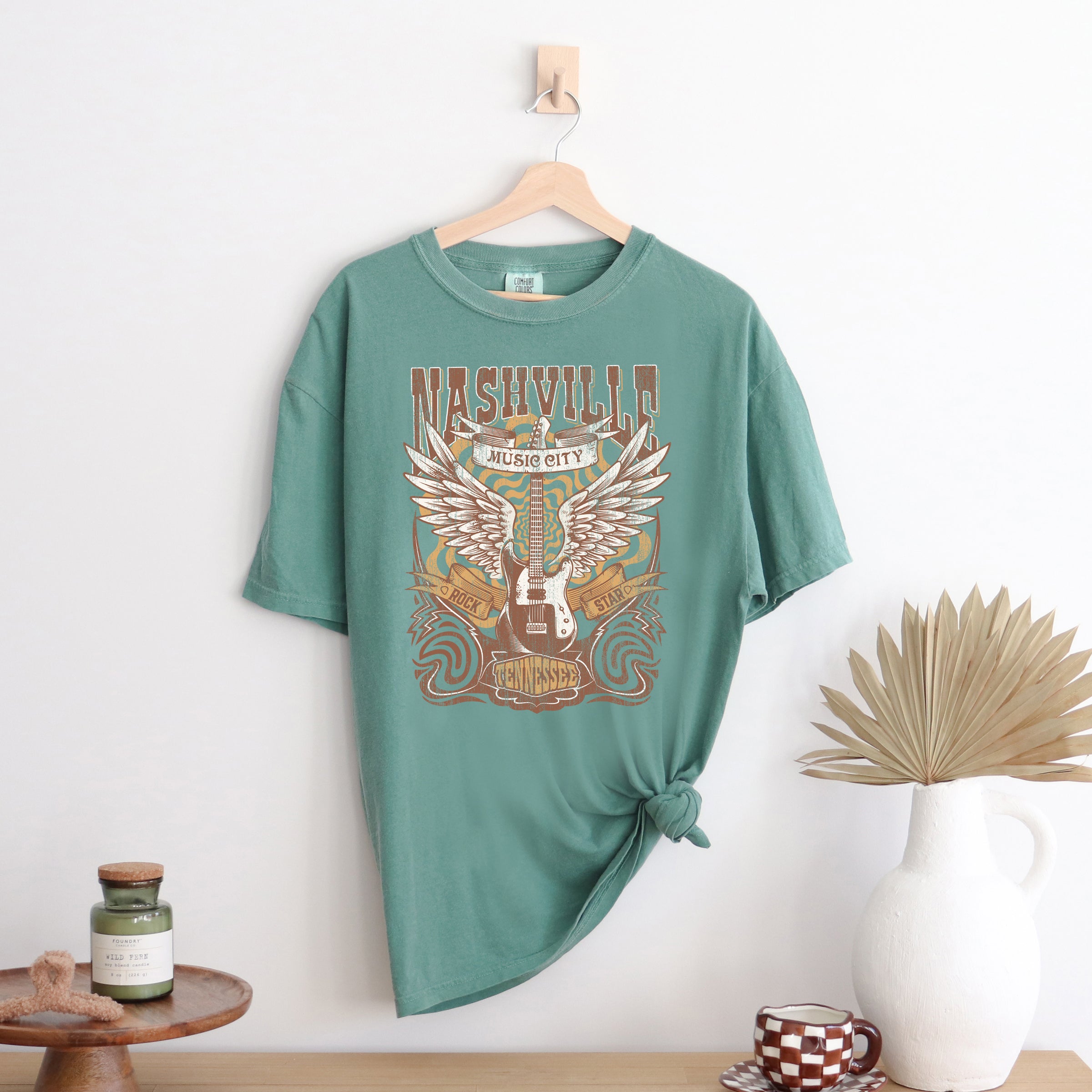 Nashville Guitar Wings | Garment Dyed Short Sleeve Tee