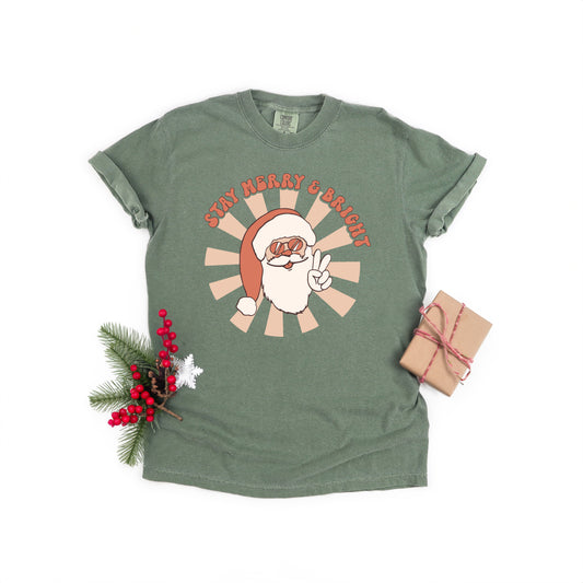 Stay Merry and Bright Santa | Garment Dyed Tee