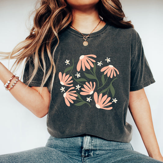 Clearance Pink Daisies | Garment Dyed Short Sleeve Tee