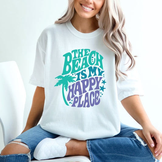The Beach Is My Happy Place Retro | Garment Dyed Short Sleeve Tee