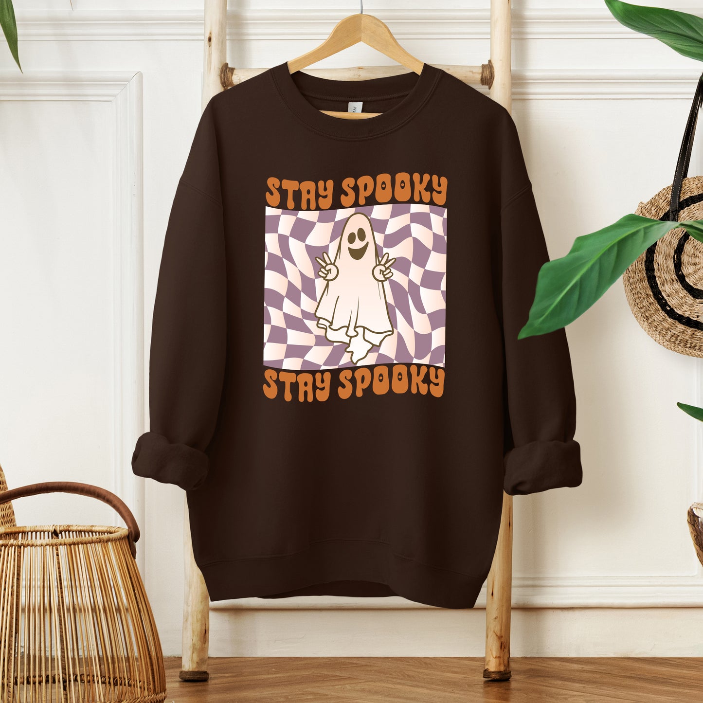 Checkered Stay Spooky Ghost | Sweatshirt