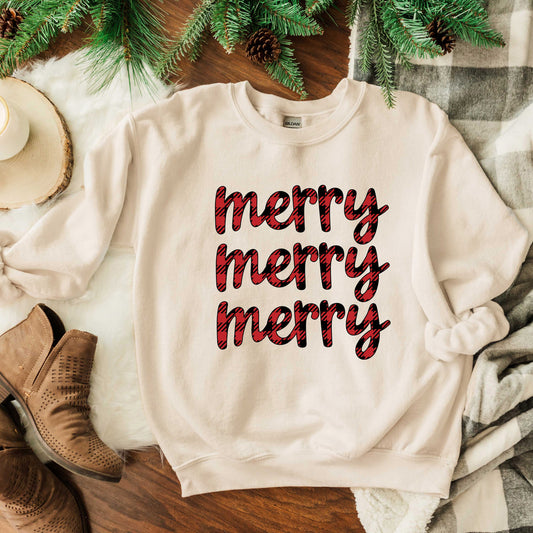 Buffalo Plaid Merry Stacked | Sweatshirt