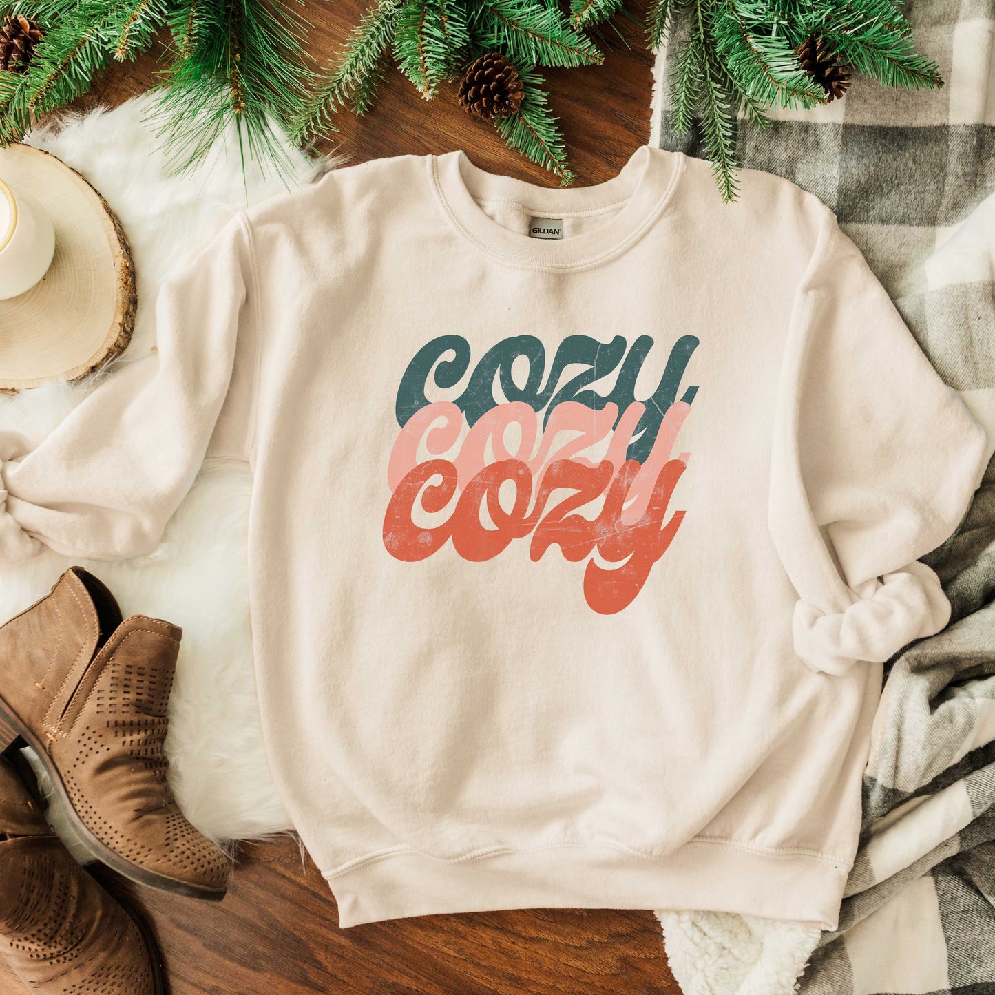 Clearance Retro Cozy Stacked Colorful | Sweatshirt