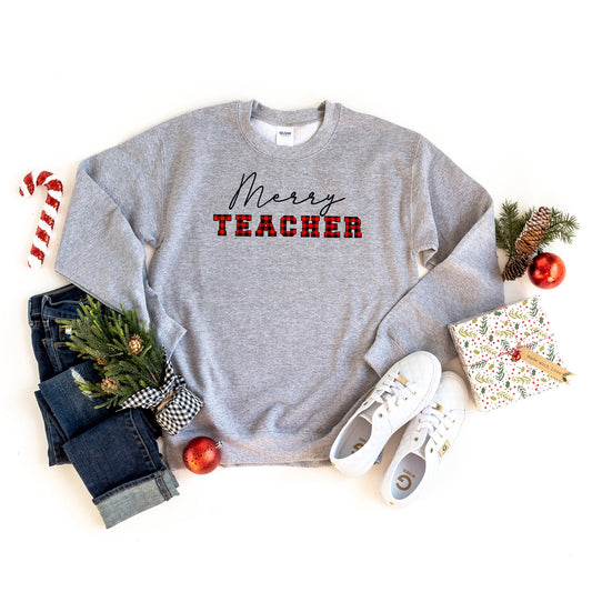 Clearance Merry Teacher Buffalo Plaid | Sweatshirt