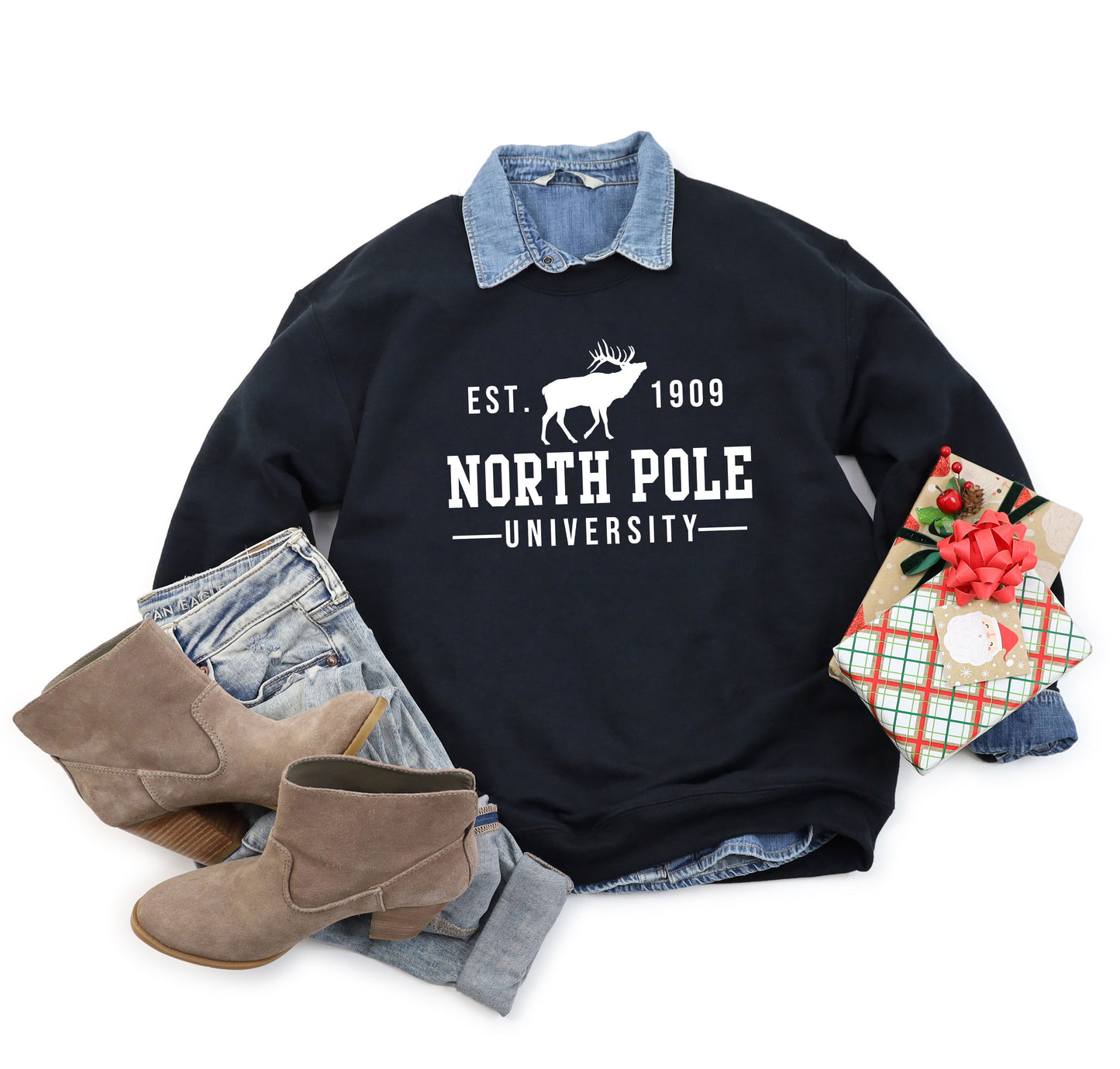North Pole University With Reindeer | Sweatshirt