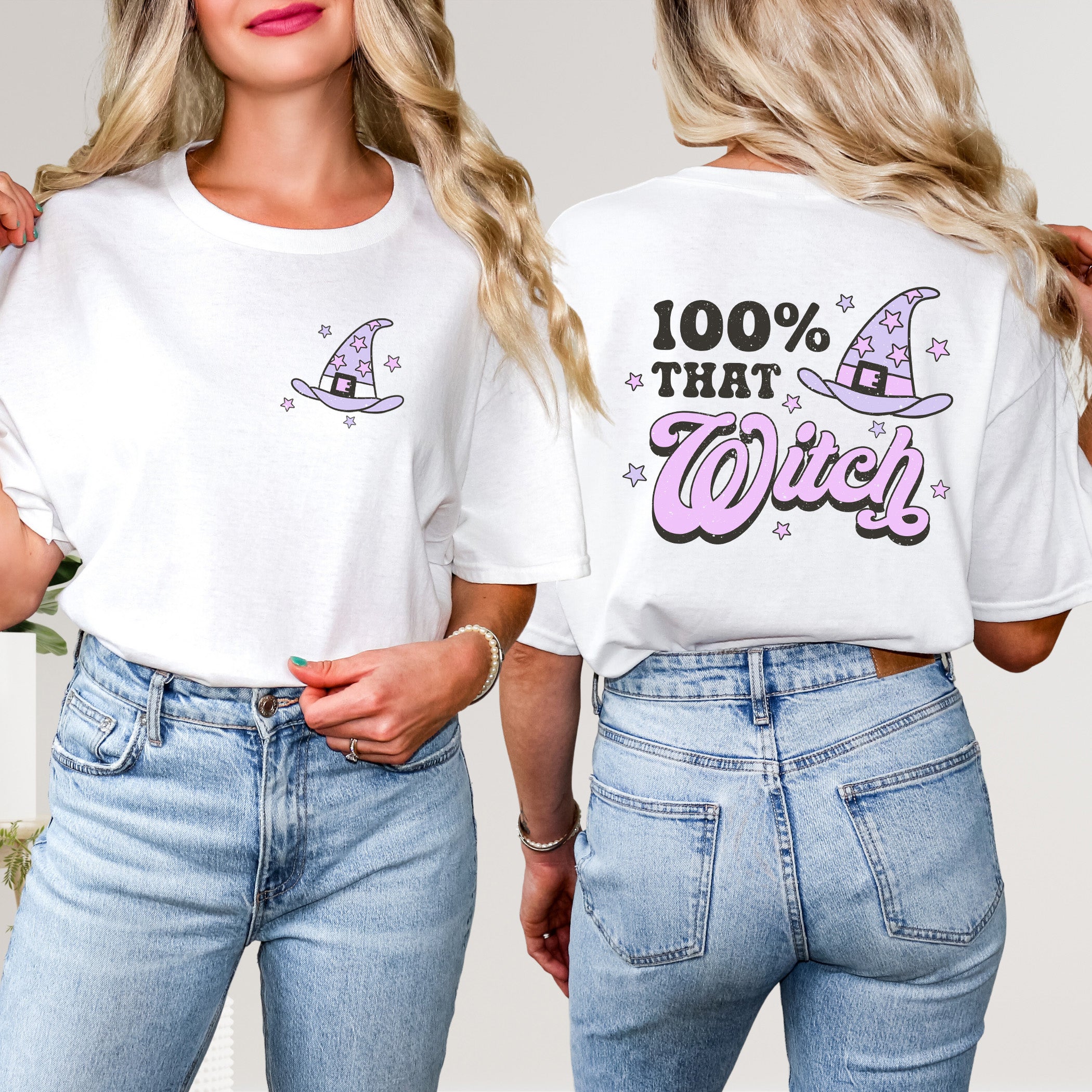 Purple 100% That Witch | Front & Back Short Sleeve Graphic Tee