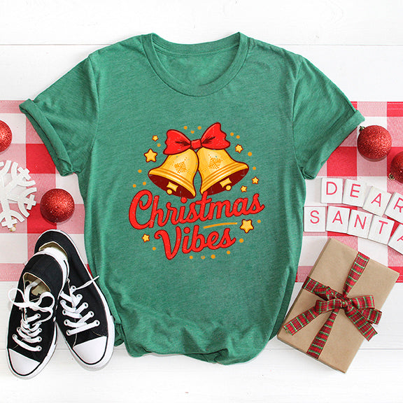 Christmas Vibes Bells | Short Sleeve Crew Neck