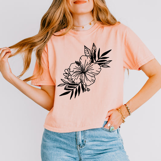 Hibiscus Spray | Relaxed Fit Cropped Tee