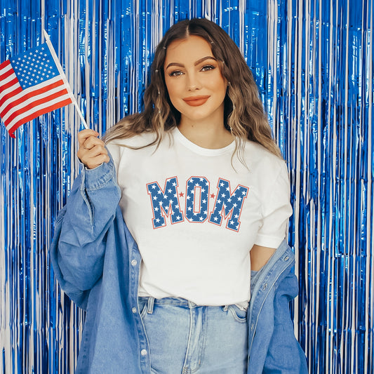 Patriotic Mom Varsity | Short Sleeve Graphic Tee