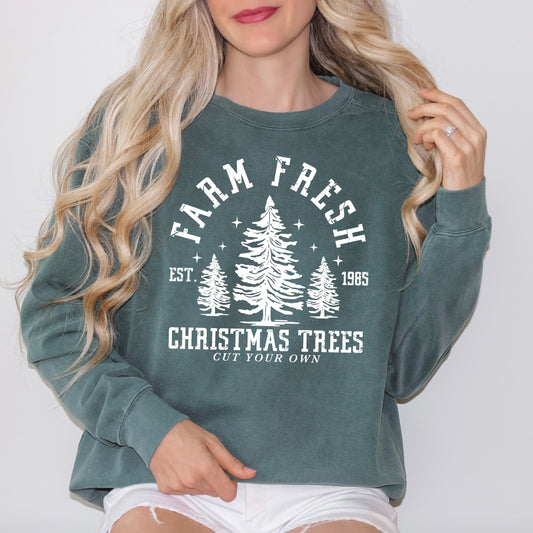 Clearance Farm Fresh Christmas Tree Stars | Garment Dyed Sweatshirt