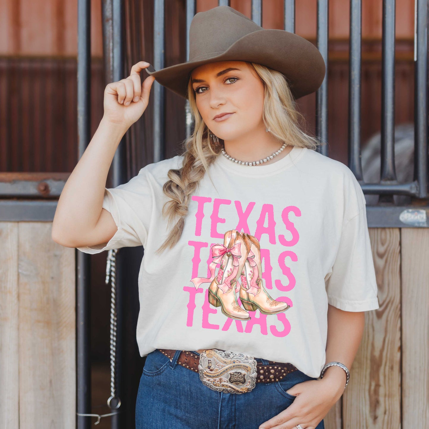 Coquette Texas Cowgirl Boots | Garment Dyed Short Sleeve Tee