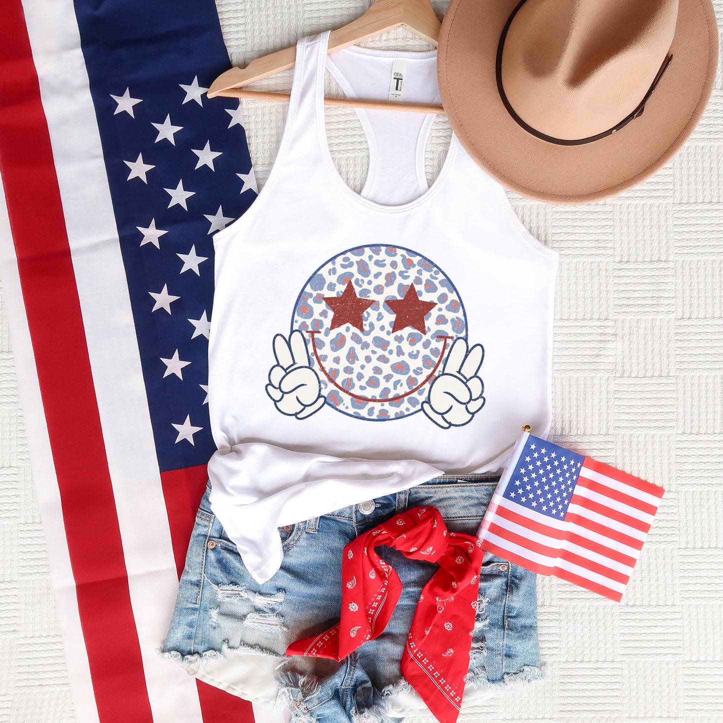 Leopard Smiley Peace Sign | Racerback Tank