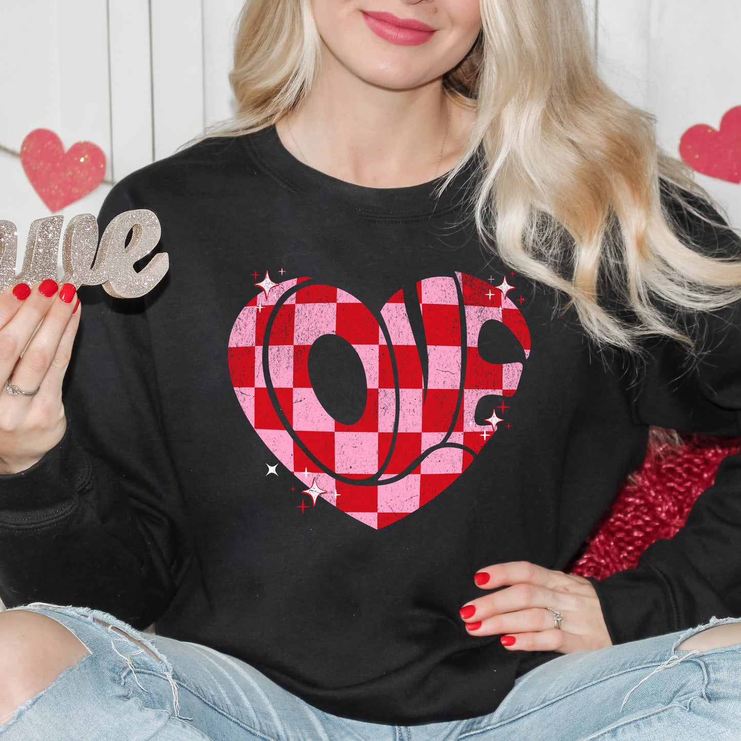 Love Checkered Puzzle Heart | Sweatshirt