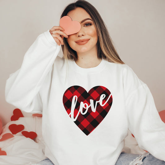 Clearance Buffalo Plaid Love Hearts | Sweatshirt