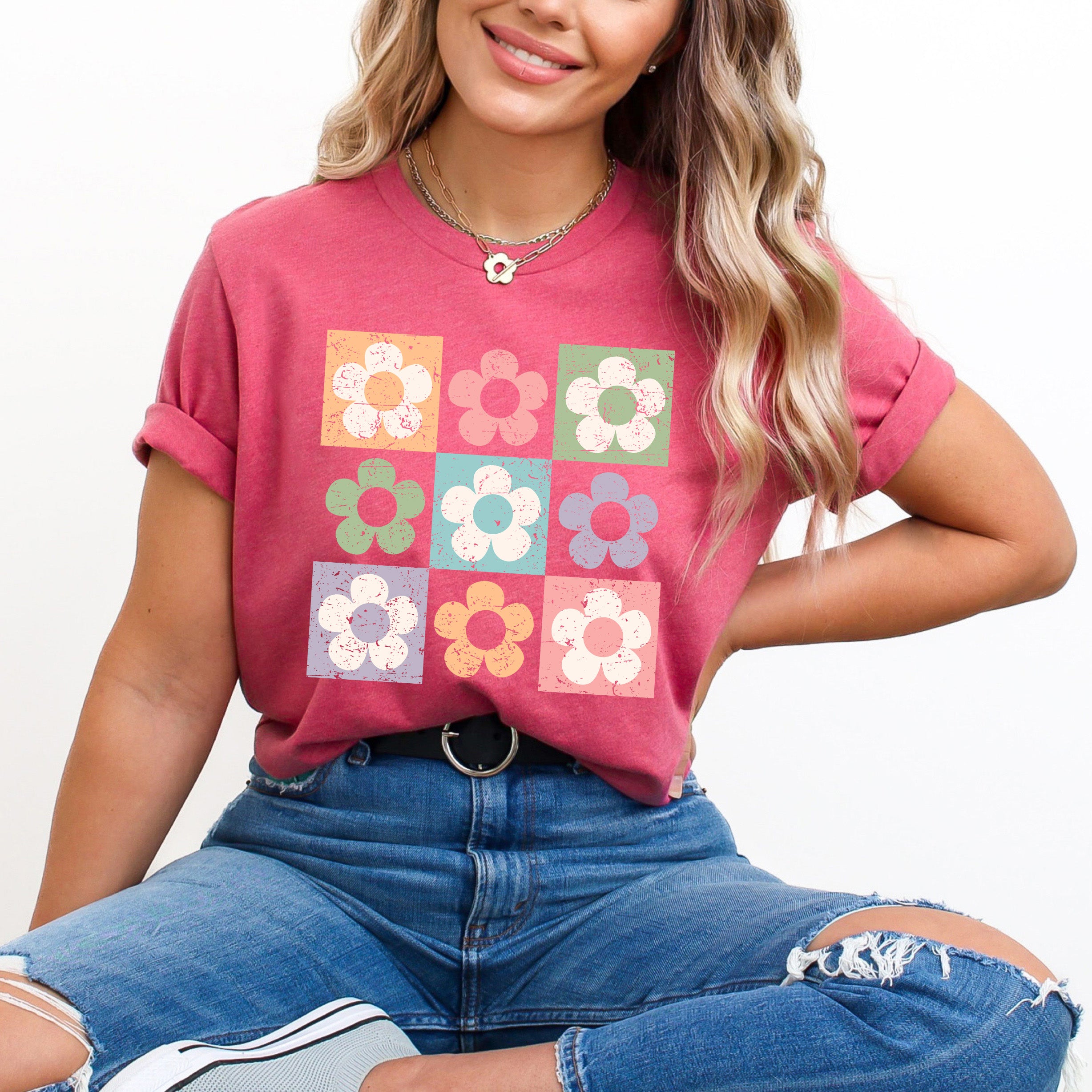 Checkered Flowers | Short Sleeve Graphic Tee
