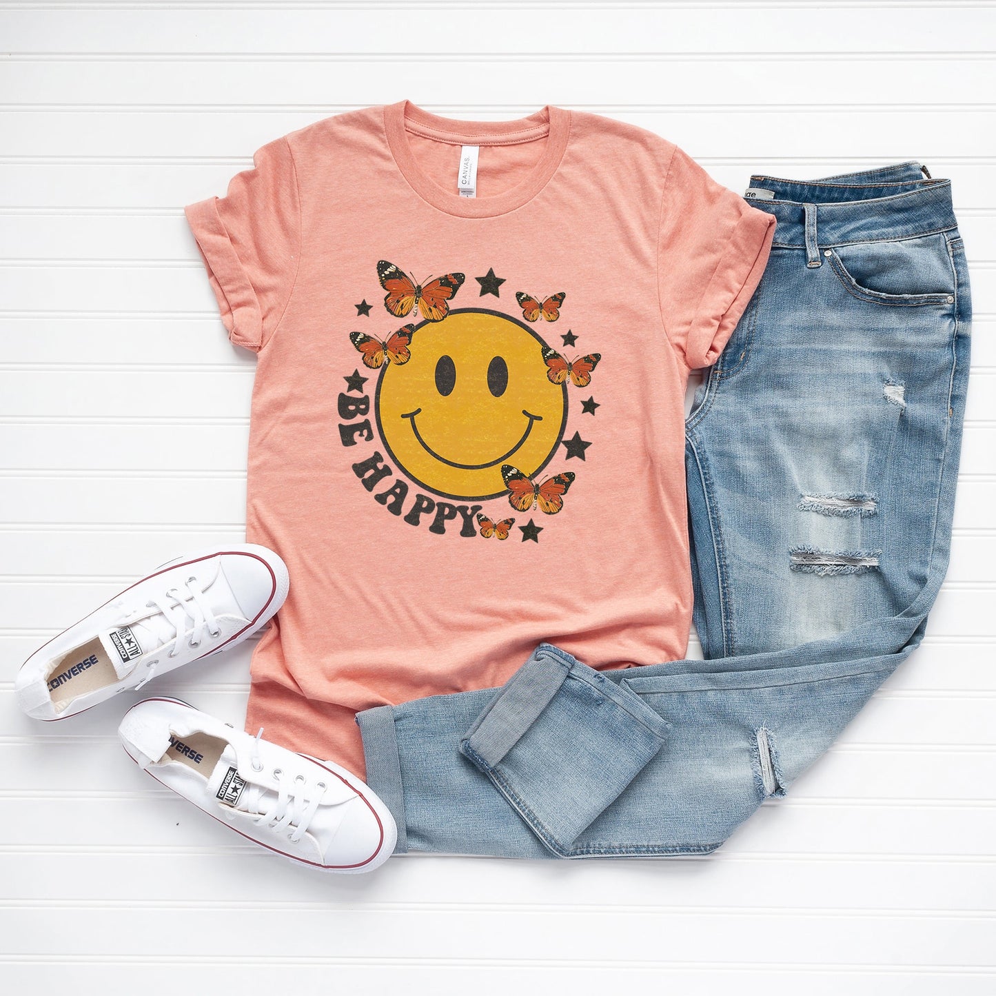 Clearance Be Happy Butterflies | Short Sleeve Graphic Tee