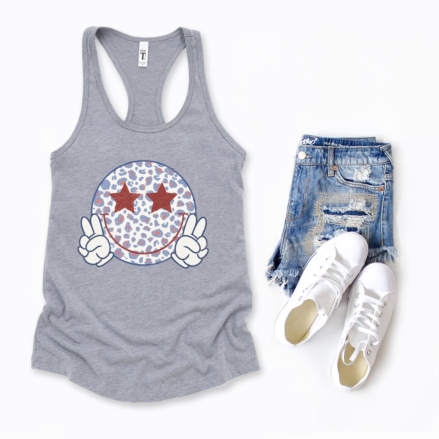 Leopard Smiley Peace Sign | Racerback Tank