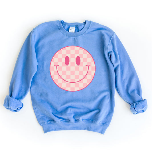 Pink Checker Smiley Face | Sweatshirt