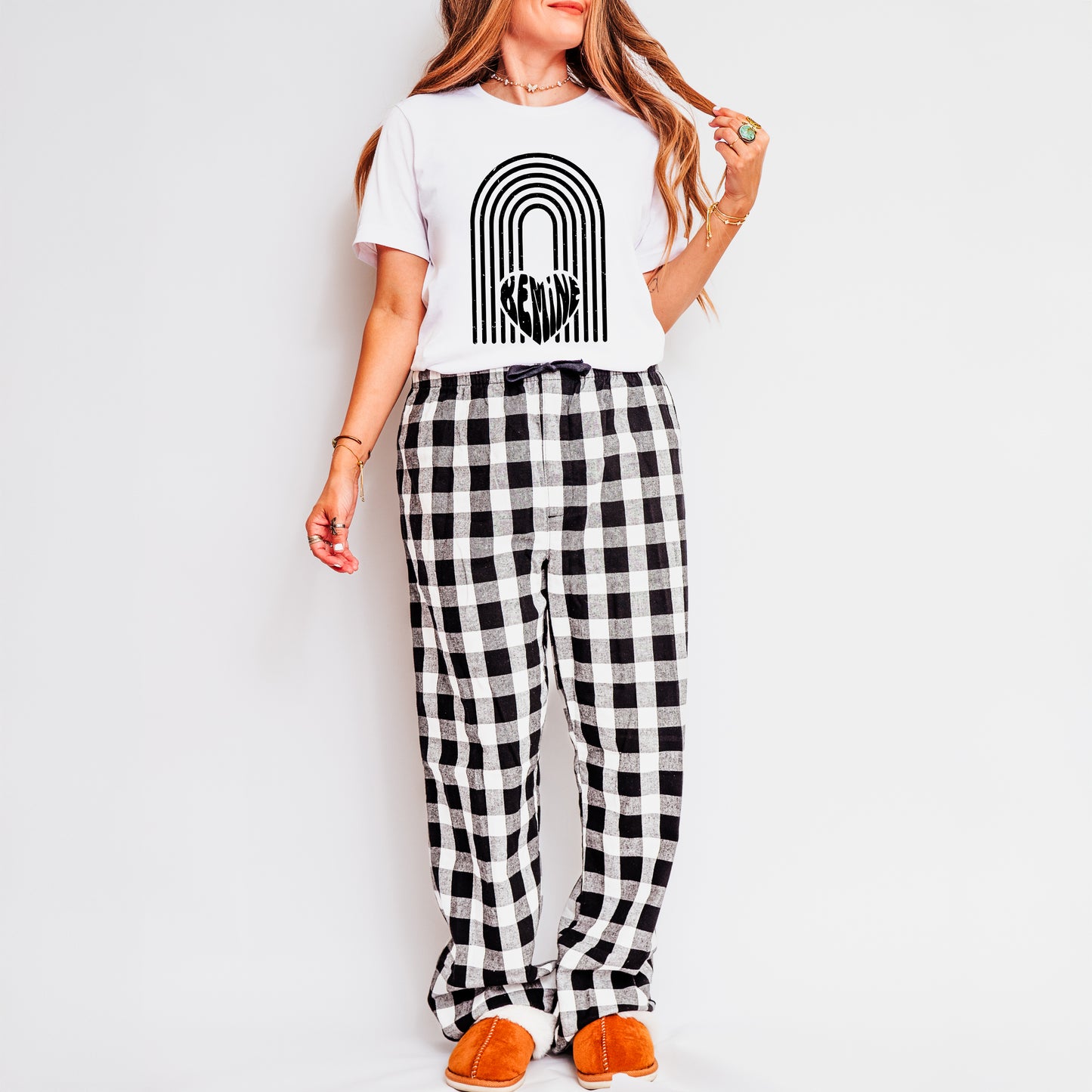 Rainbow Be Mine Heart Distressed | Plaid Pajama Set