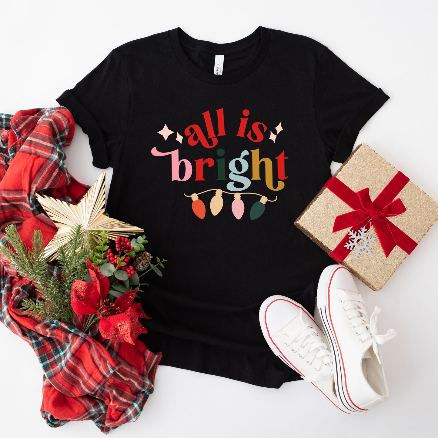 Clearance All Is Bright Christmas Lights | Short Sleeve Crew Neck