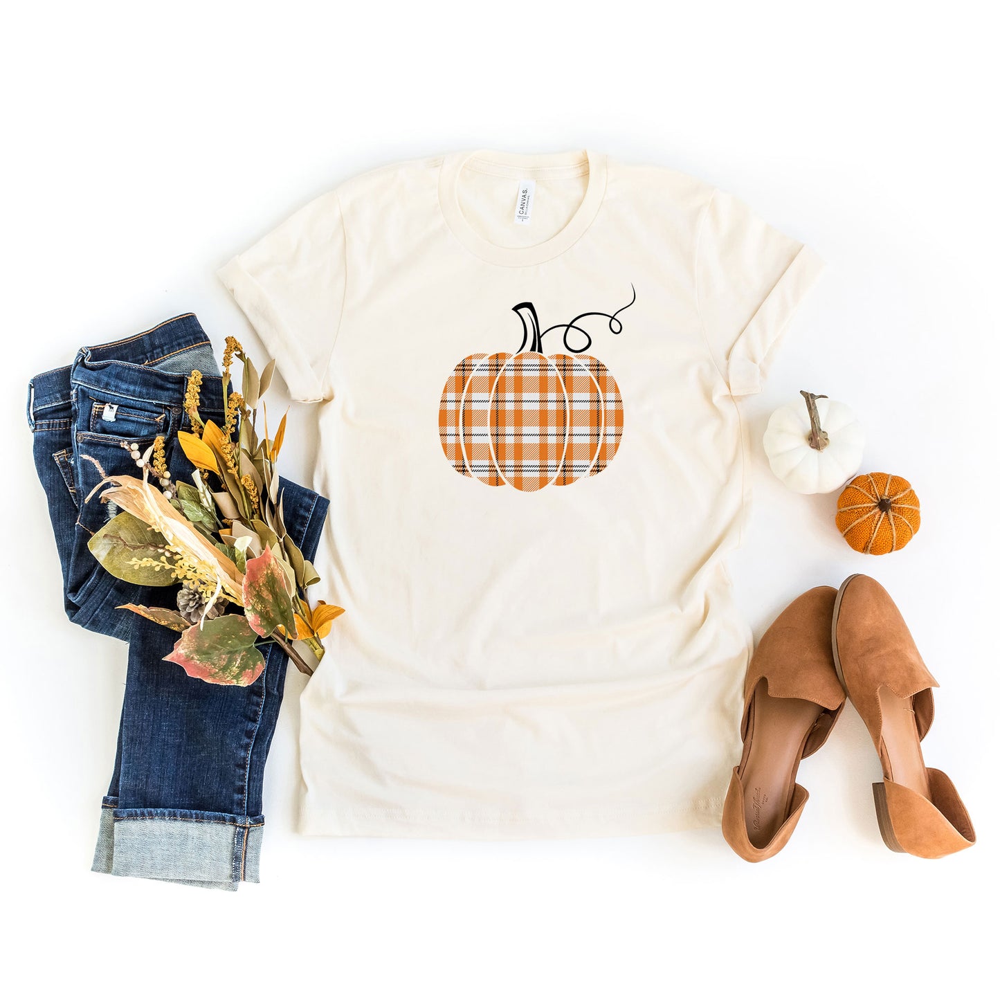 Orange Plaid Pumpkin | Short Sleeve Graphic Tee